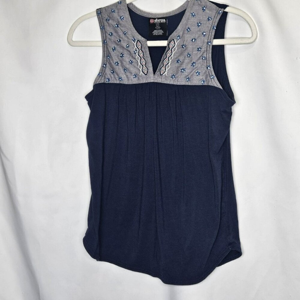 Sherpa Woman's Sz S "Maya" Blue Embroidered Sleeveless‎ Top  UPF +50